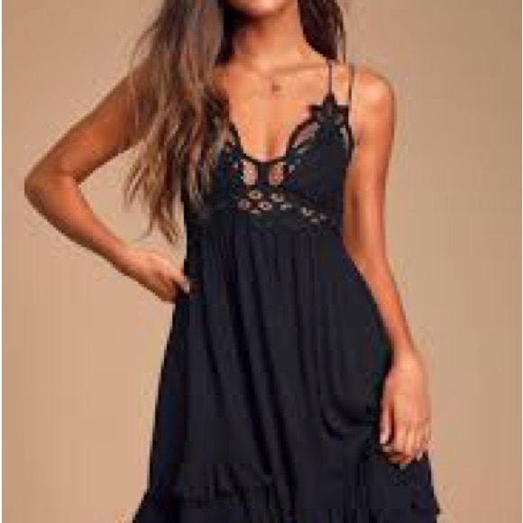 Free People Black Embroidered Lace Cotton Dress - Picture 2 of 5